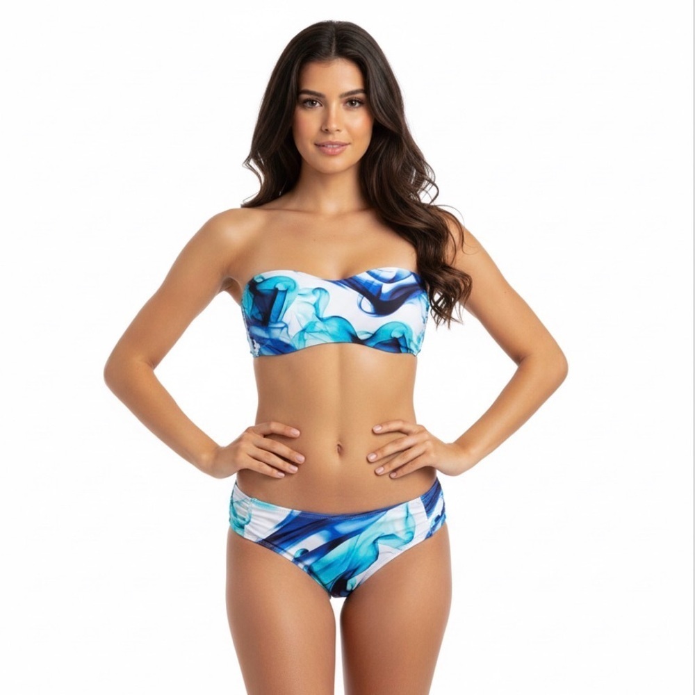 JETS Jessica Allen Turquoise Wave Bandeau Bikini blue/white/turquoise/black NWOT